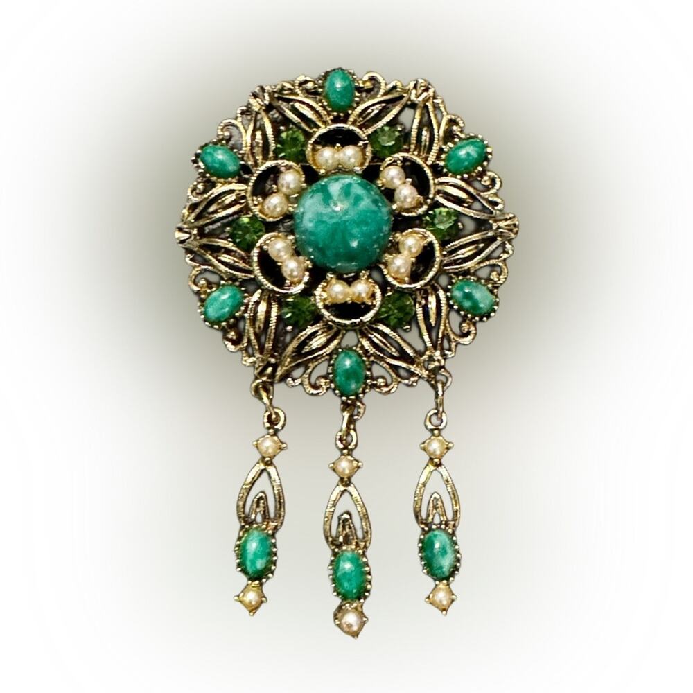 Vintage Faux Pearl Dangly Brooch